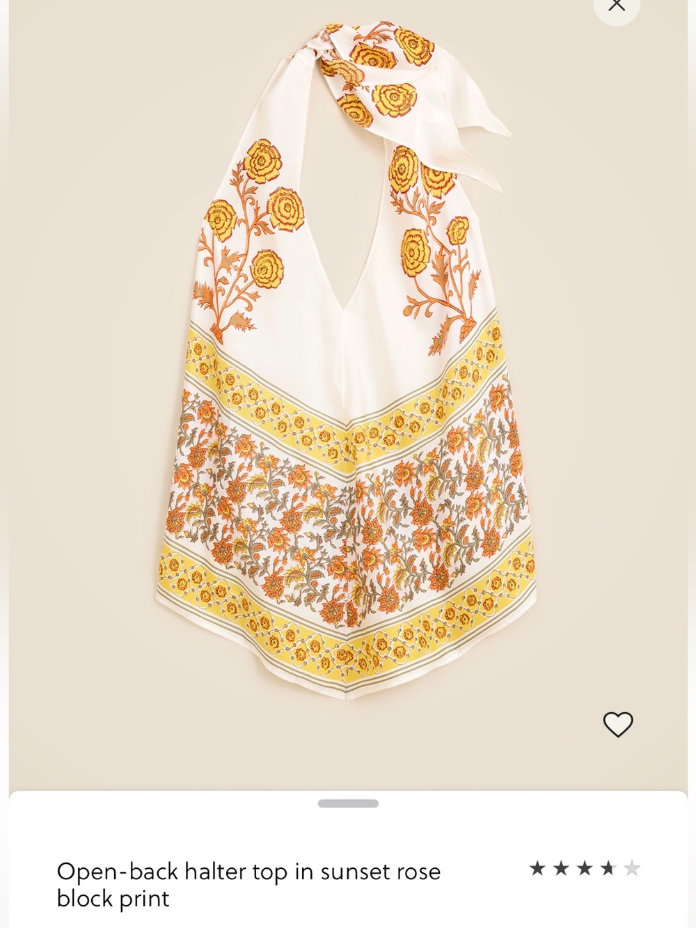 NWT J. Crew Open-back halter top in sunset rose block print